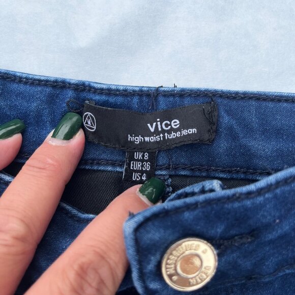 High Waist Tube Skinny Jeans By Vice Dark Blue Denim Womens Size UK 8 / US 4 - Picture 3 of 3